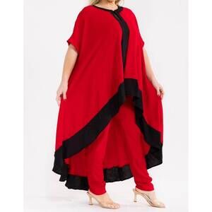NEW KAREN T DESIGN hilo monochrome tunic and pants set in red/black